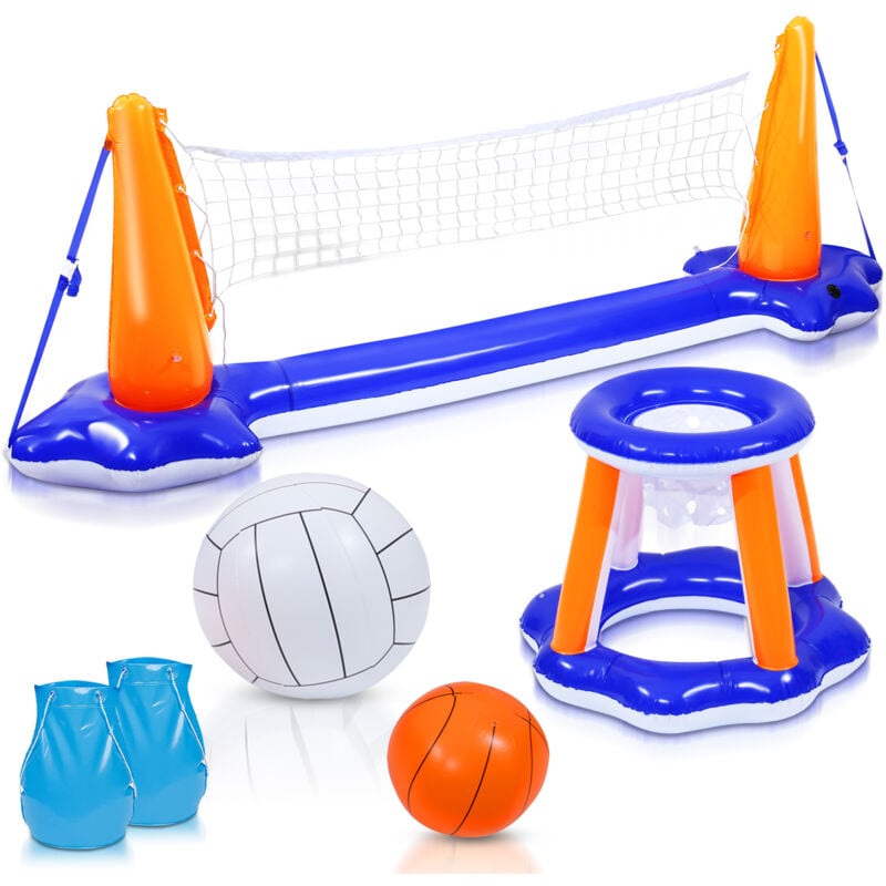 Einfeben - Gonflable Basket Volley Piscine Enfant Adulte Jeux pour Piscine, Filet Volley Panier de Basket Jeu de flotteurs, Flotteurs d'été flottants
