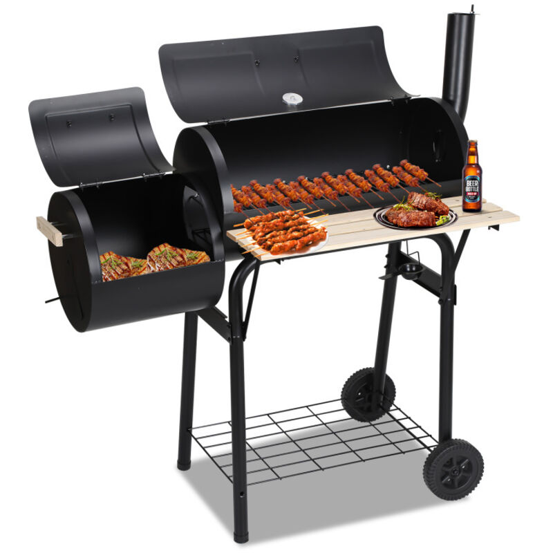 Einfeben - Grill à charbon de bois BBQ-Grill Système d'aération Cheminée Thermomètre intégré Foyer réglable en hauteur anthracite 117x105x63cm