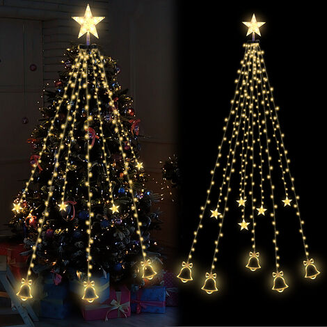 EINFEBEN Guirlande lumineuse LED Sapin de Noël 200 LEDs 2m Extérieur Guirlande de Noël avec anneau Étoiles Cloches