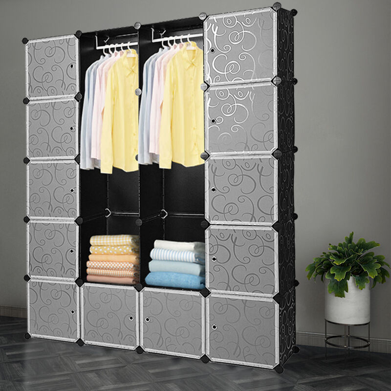 EINFEBEN H.180cm Armoire de Rangement pour Vêtements Chaussures Jouets, Meuble Rangement en Plastique - 20 cubes, Noir