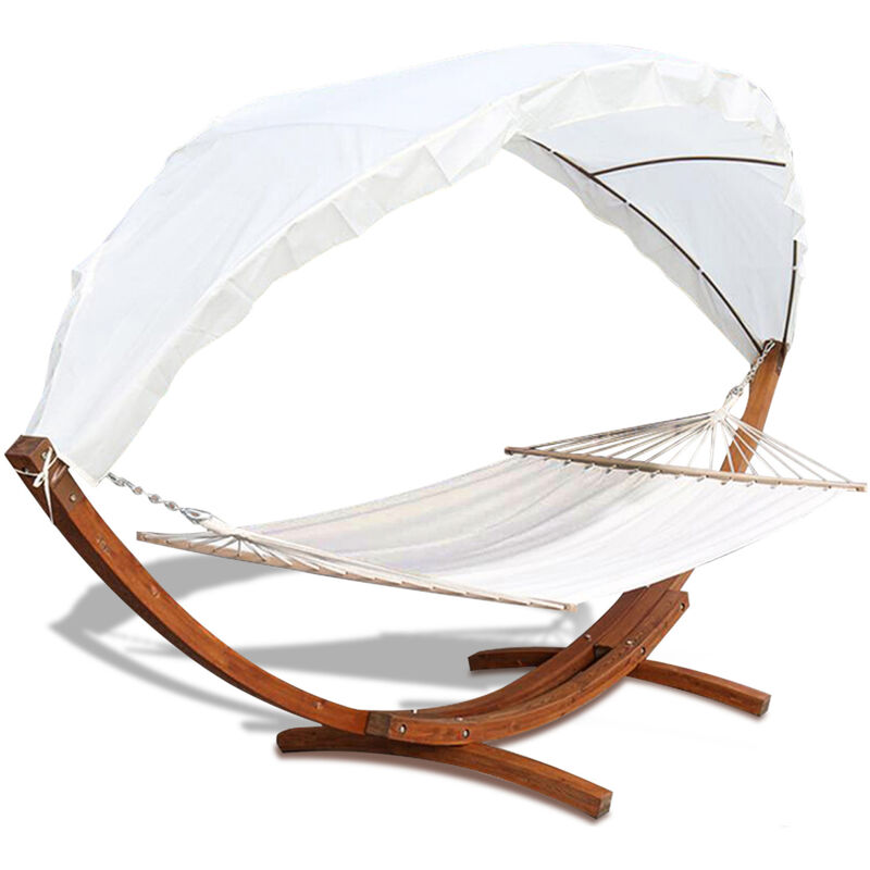 Hamac avec cadre en bois massif 210 x 150 cm jusqu'à 200 kg Avec auvent - Einfeben