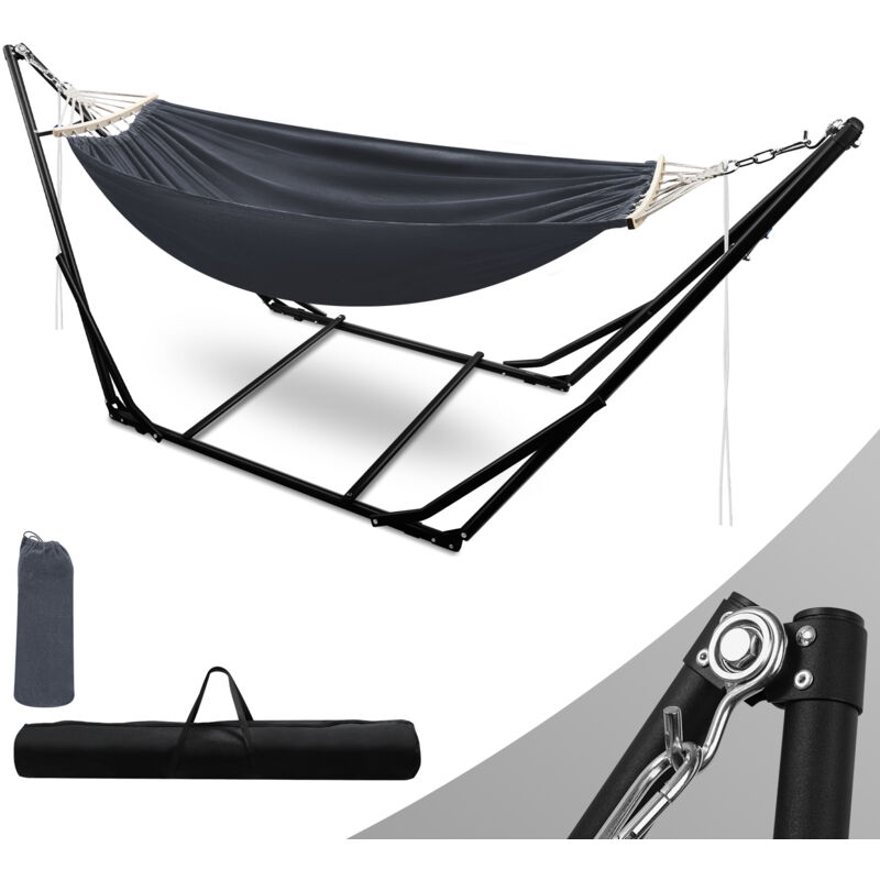 Hamac avec cadre hamacs hamac à tige d'extérieur chaise suspendue jusqu'à 150kg gris foncé Support et toile de hamac - Einfeben