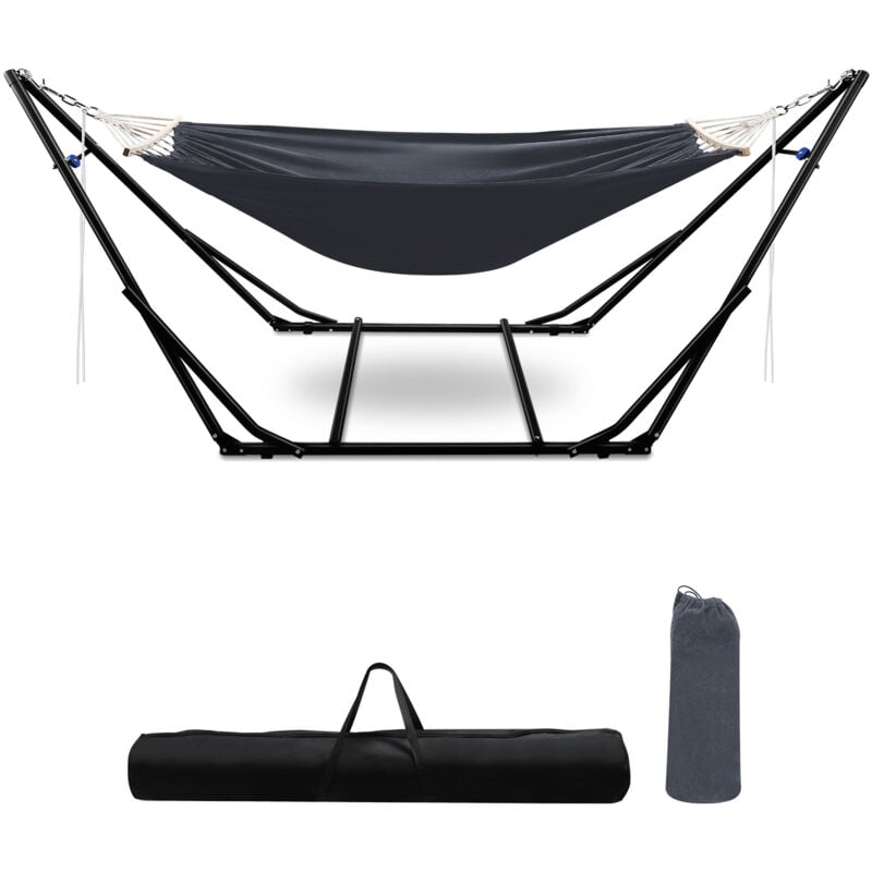 Hamac avec cadre jusqu'à 150 kg hamacs extérieur tige hamac chaise suspendue gris foncé Support et toile de hamac - Einfeben
