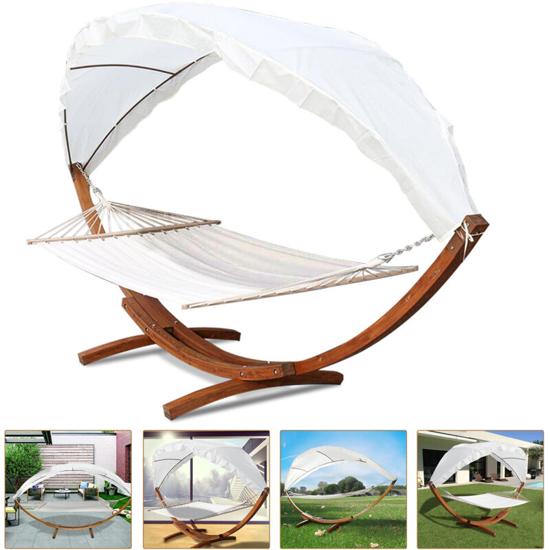 EINFEBEN Hamac sur pied 2 personnes avec auvent - hamac double, hamac 2 places, chaise longue - blanc