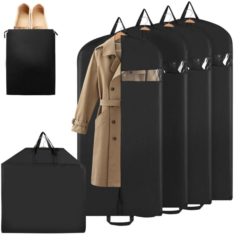 Housse à vêtements 5 pièces 128x60cm Housse de protection Housse à vêtements avec une poignée noir - Einfeben