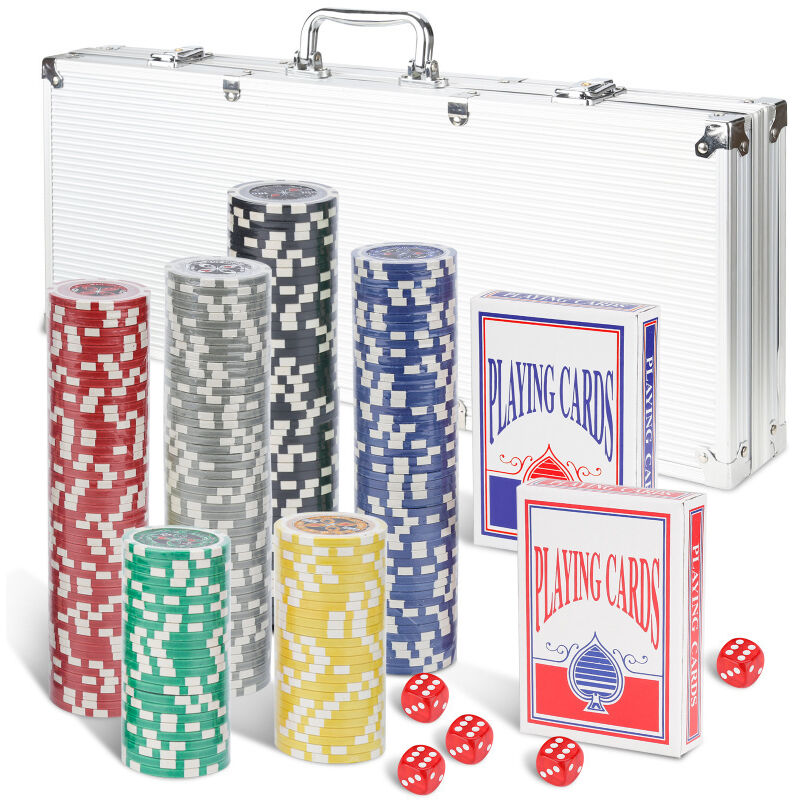 Einfeben - Jetons de poker 300 jetons lasers Malette de Poker Coffret de Poker Aluminium Argent