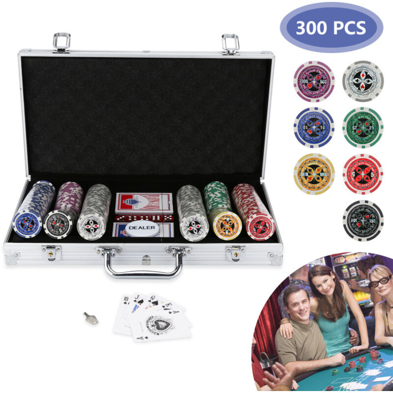 Einfeben - Jetons de poker Jetons laser argent Mallette de poker Set de poker Boîte métallique Profi 300 jetons