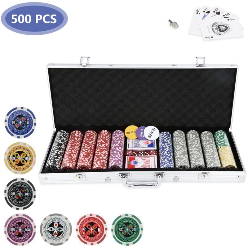 Einfeben - swanew Jetons de poker Mallette de poker Alu 500 jetons Kartenspiel Set