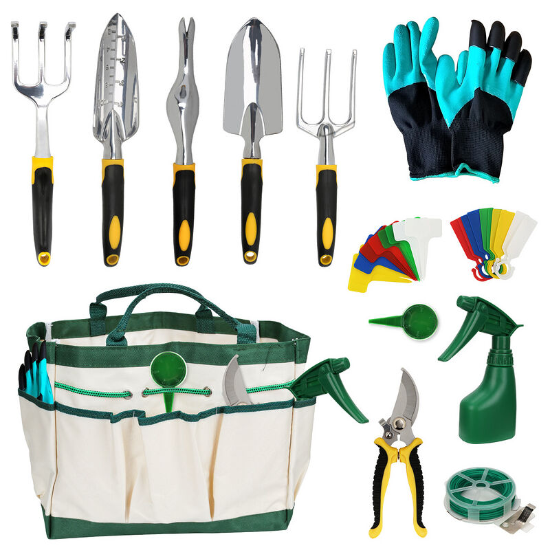 Swanew - Jeu d'outils de jardinage 12 pièces en acier inoxydable avec poignée ergonomique en caoutchouc antidérapant et Sacs de rangement - Vert