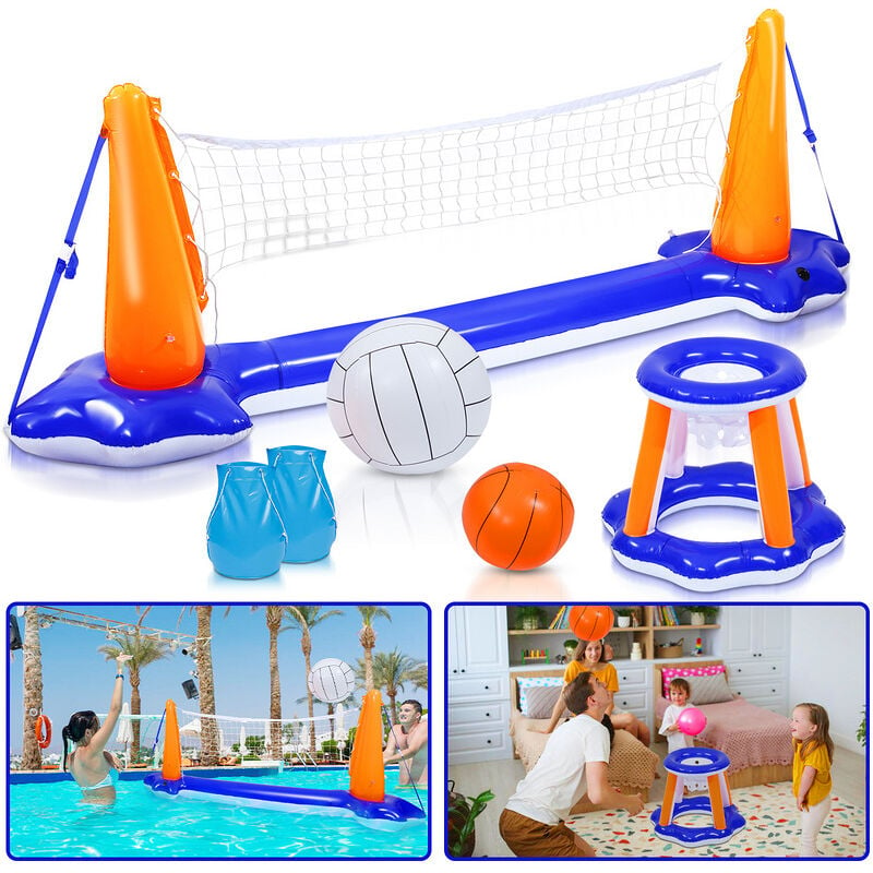 Swanew - Jouets de piscine Jouets aquatiques Basket-ball Ensemble gonflable de volley-ball de piscine - bleu