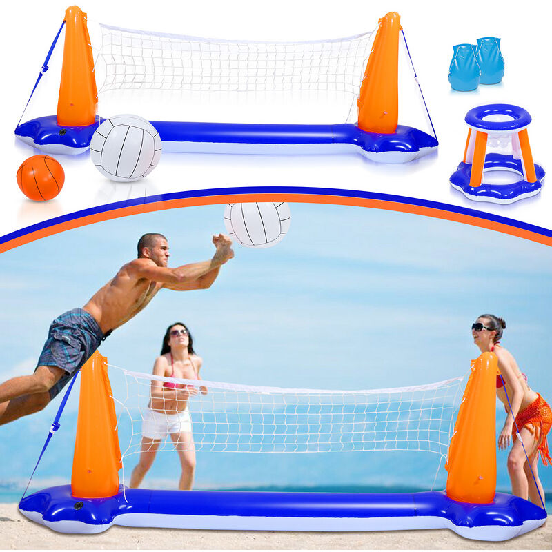 Jouets de piscine jouets boule d'eau gonflable piscine volley-ball ensemble basket-ball - bleu - Einfeben