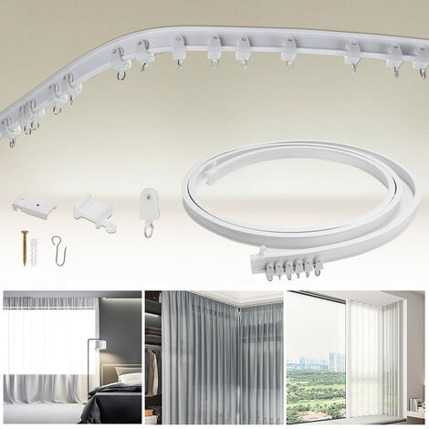 EINFEBEN Kit de Rail de Rideau Plafond Pliable, 5M Rail de Rideau Flexible avec 40 Crochet pour Maison Chambre Fenêtre Salle de bain Bureau - blanc