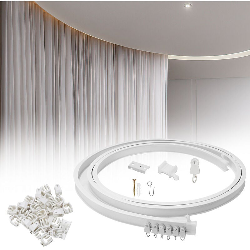 Einfeben - Kit de Rail de Rideau Plafond Pliable, 5M Rail de Rideau Flexible avec 40 Crochet pour Maison Chambre Fenêtre Salle de bain Bureau