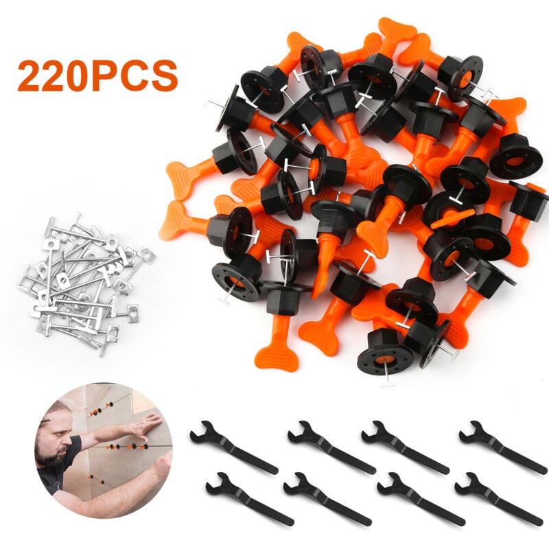 Kit de système de nivellement de carrelage réutilisable Niveleur de tuile en t Construction de paroi en céramique, 220 pcs - Einfeben
