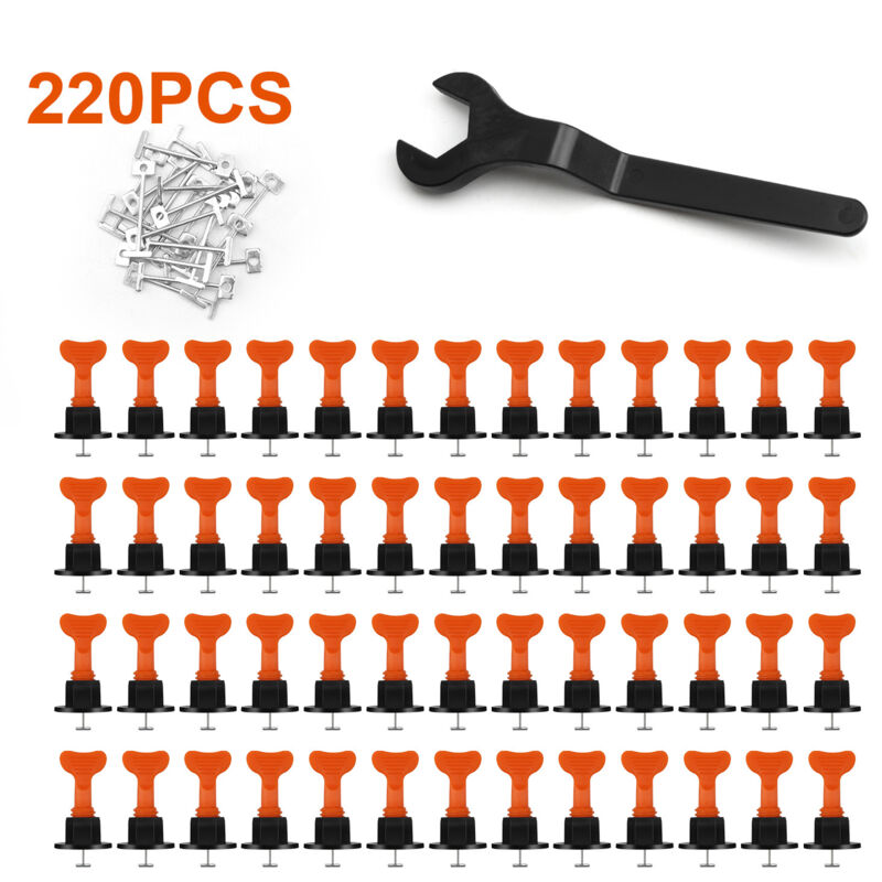 Kit De Système De Nivellement De Carreaux, 220 Pièces Cales D'espacement Réutilisables Pour Niveleurs De Carreaux Pour Bâtiment Murs Sols + Clé