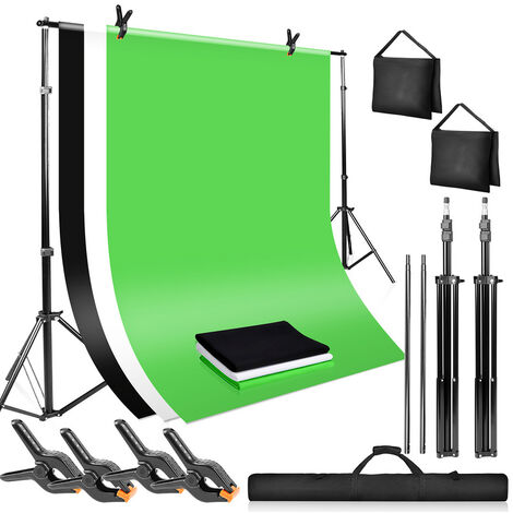 EINFEBEN Kit Studio Photo Professionnelle avec Système de Fond 2 x 3 m, Photographie, Production et Enregistrement Vidéo - noir + vert + blanc