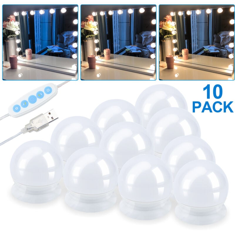 Einfeben - Lampe de maquillage à miroir led 10 led à intensité variable Lampe usb diy