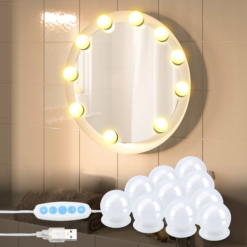 Einfeben - Lampe de miroir pour le maquillage 10 LEDs Lumière de maquillage usb gradable Style Hollywoodien Lumière pour miroir de maquillage