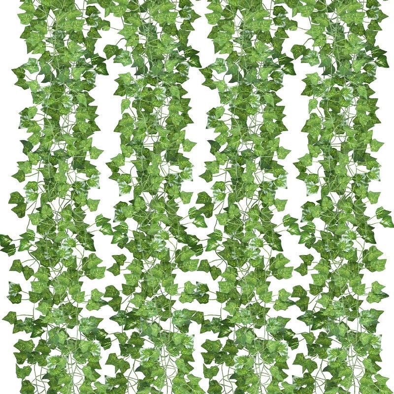 Swanew - Foglie di edera finte 24 pezzi edera artificiale ghirlanda di edera di seta verde da appendere pianta rampicante per feste matrimoni - Grün