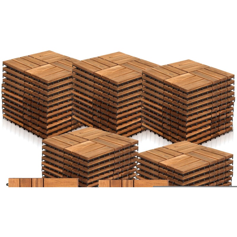 Einfeben - Lot de 55 dalles en bois d'acacia 5m² classique résistant aux intempéries 30x30x2.4cm