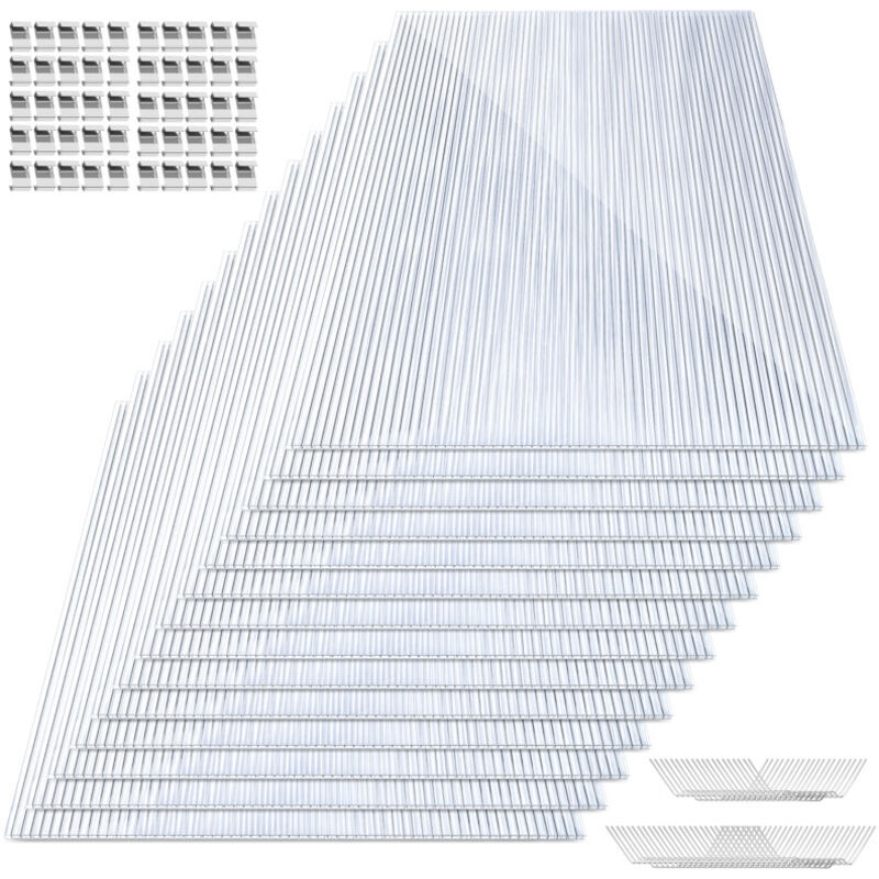 Einfeben - Lot de 14 Plaques en Polycarbonate 10,25m² 4mm 50x clips de vitrage serre de jardin clips de fixation type w plaque à double paroi