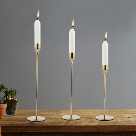 EINFEBEN Lot de 3 Bougeoirs Chandeliers Candélabres en Métal, Bougeoirs de différenteTailles, Vintage Bougeoir de Décoration de Table Mariage, Or rose - or