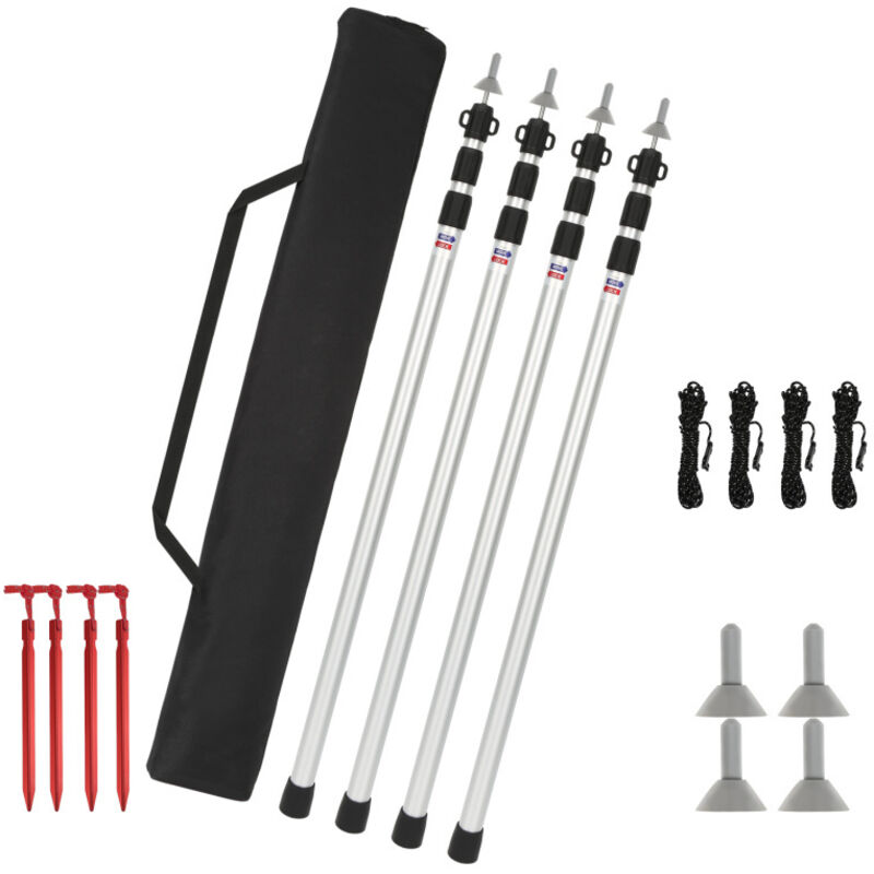 Lot de 4 mâts de tente télescopiques Poteau de tente - Einfeben