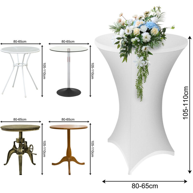 Einfeben - Lot de 5 Blanc Housse pour Table Haute, Nappe Mange Debout 80x110cm Blanc Nappes Extensibles en Spandex