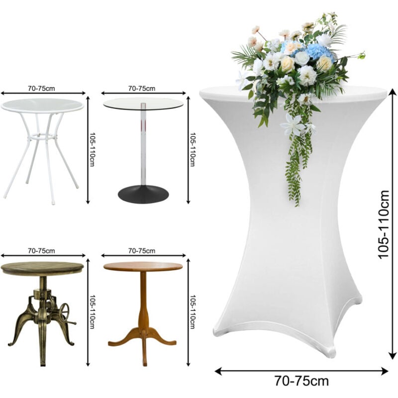 Einfeben - Lot de 5 Blanc Housse pour Table Haute, Nappe Mange Debout 70x110cm Blanc Nappes Extensibles en Spandex