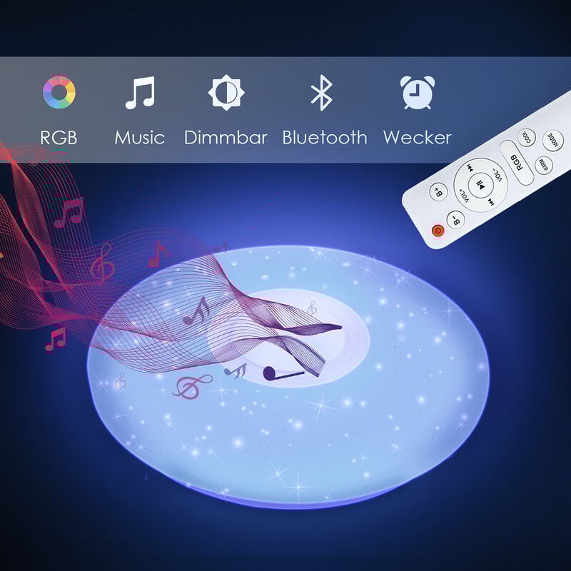 Lustre de plafond led 36W avec effet ciel étoilé, éclairage mural, 40 cm de diamètre et musique Bluetooth - Einfeben