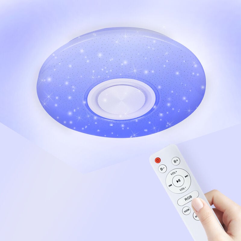 Lustre de plafond led 36W avec effet ciel étoilé, éclairage mural avec étoiles, musique Bluetooth - Einfeben
