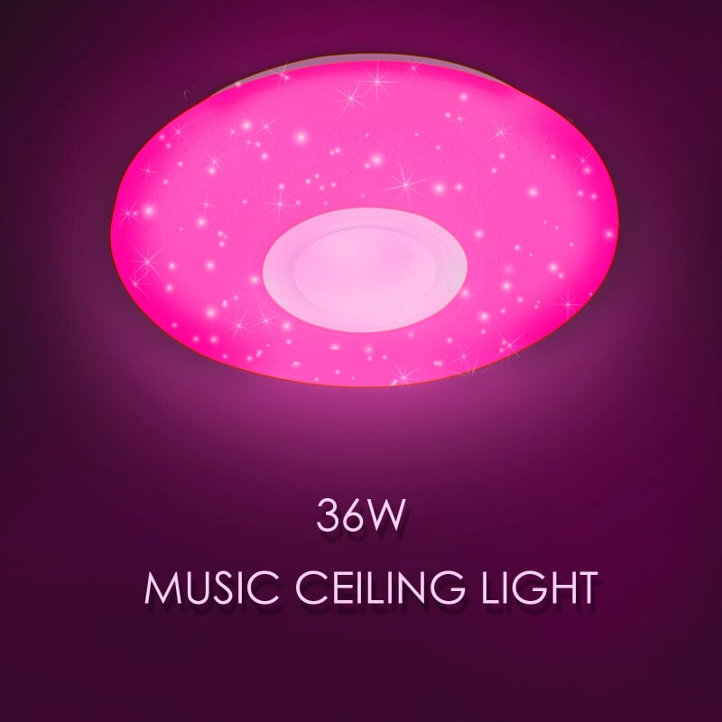 Lustre de plafond led 36W avec effet ciel étoilé et haut-parleurs intégrés, télécommande et musique Bluetooth - Einfeben