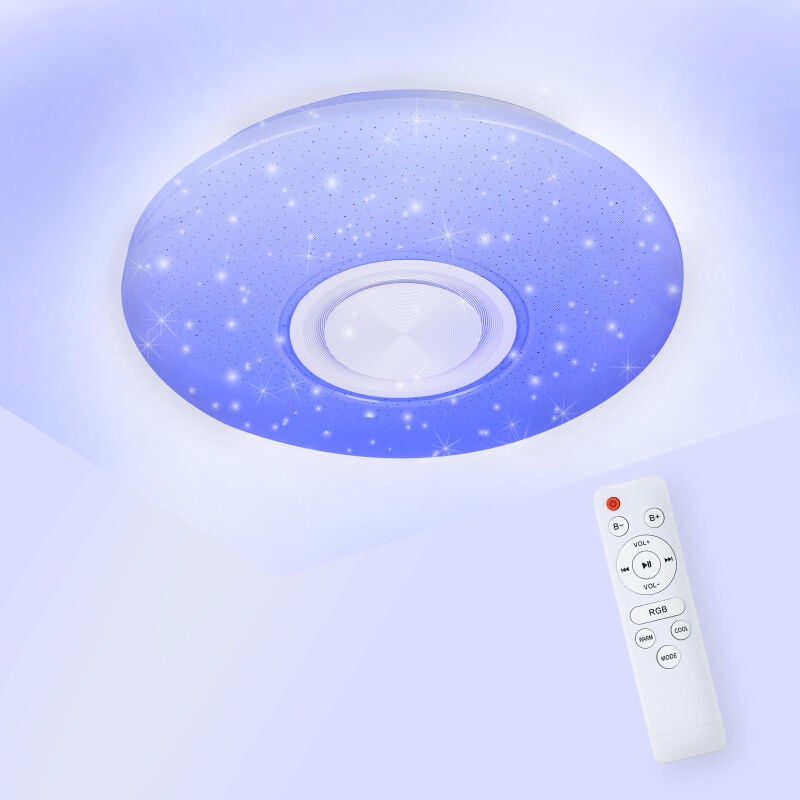 Lustre de plafond led 36W avec effet ciel étoilé moderne, gradable, panneau et musique Bluetooth - Einfeben