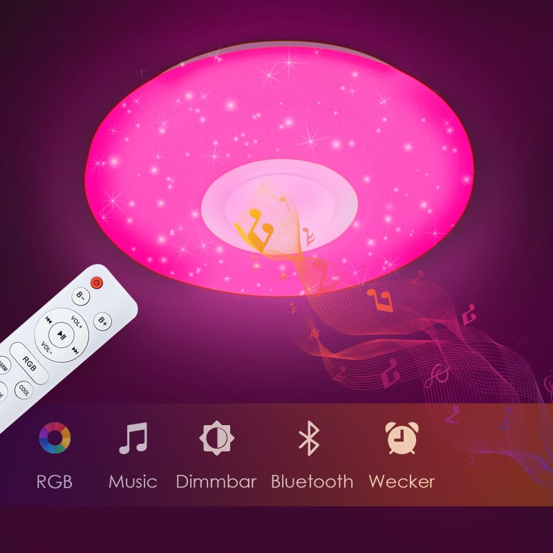 Lustre de plafond led 36W avec effet ciel étoilé pour la chambre, musique Bluetooth dans le salon - Einfeben