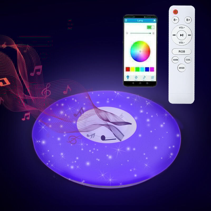 Lustre de plafond led 36W avec effet ciel étoilé, télécommande et fonction musique Bluetooth - Einfeben