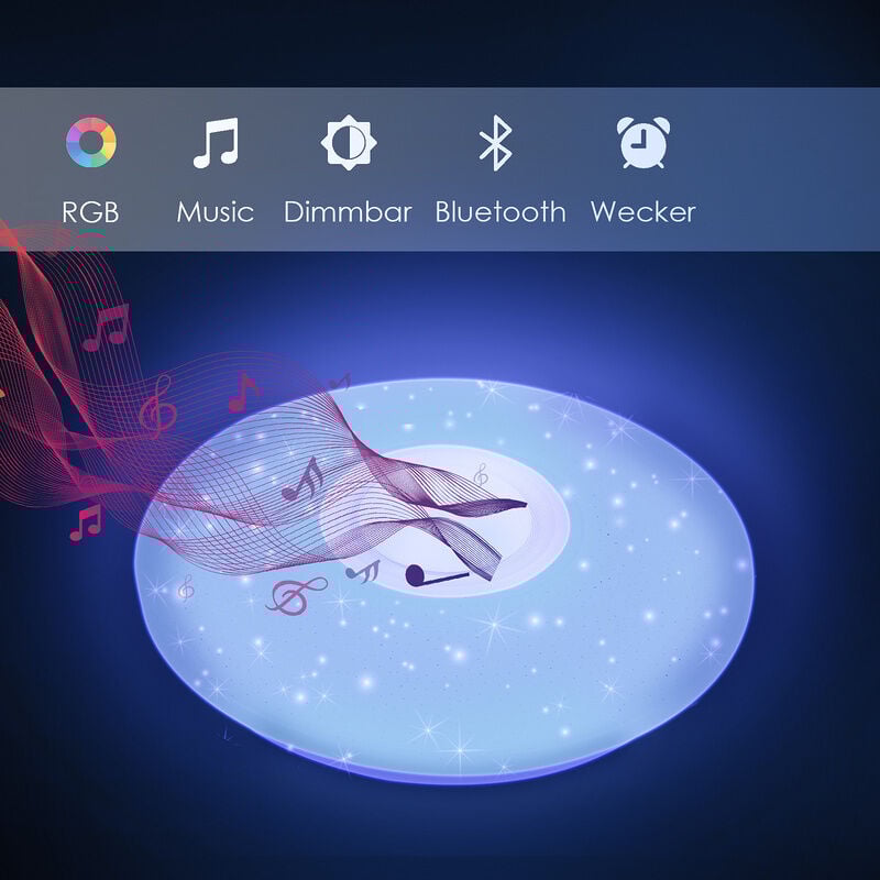 Lustre de plafond led 36W avec effet ciel étoilé, télécommande, haut-parleurs et musique Bluetooth - Einfeben