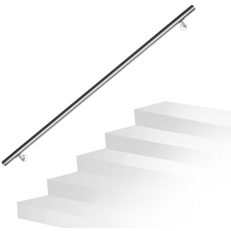 EINFEBEN Main courante inox rampe d'escalier rond intérieur & extérieur Ø 42 mm support mural argenté 150cm