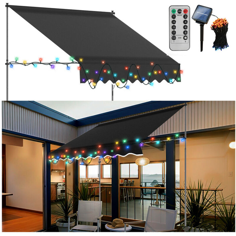 Swanew Marquise résistante aux uv et à l'eau, rétractable 2,5M, gris uni (avec cordon solaire)