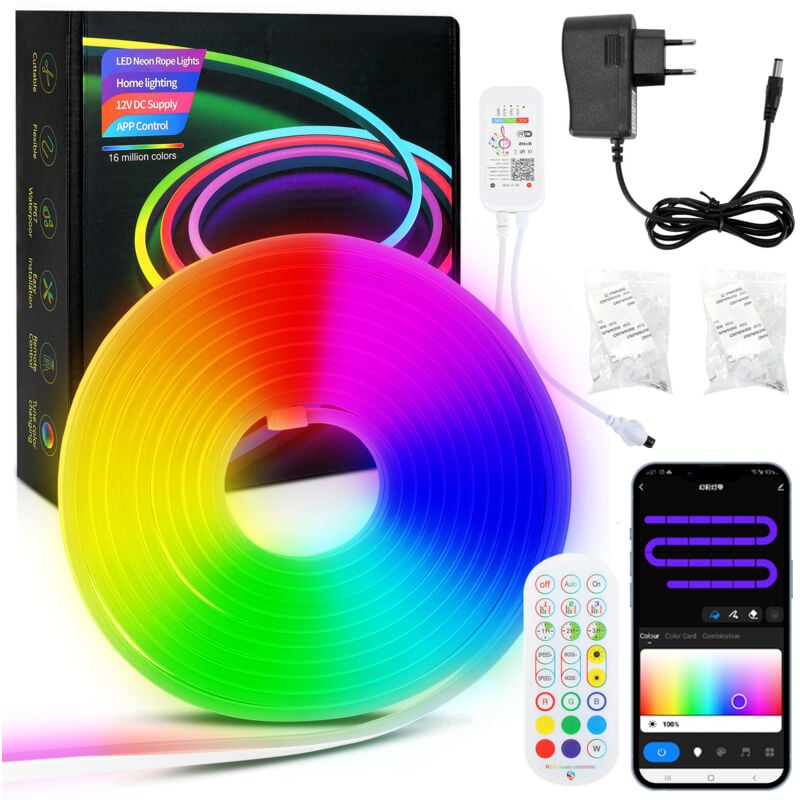 Einfeben - Néon Bande led 3M, rgbic Ruban led, Contrôle app et Télécommande ir Étanche IP65 Flexible Étanche Silicone Bandeau Dimmable