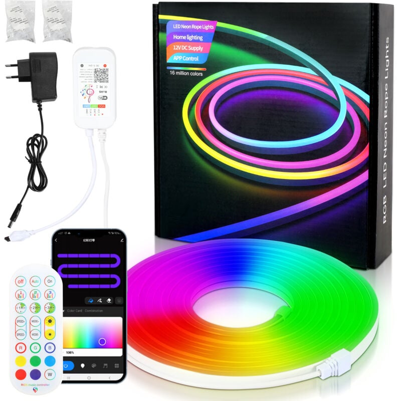 Einfeben - Néon Bande led 5M, rgbic Ruban led, Contrôle app et Télécommande ir Étanche IP65 Flexible Étanche Silicone Bandeau Dimmable
