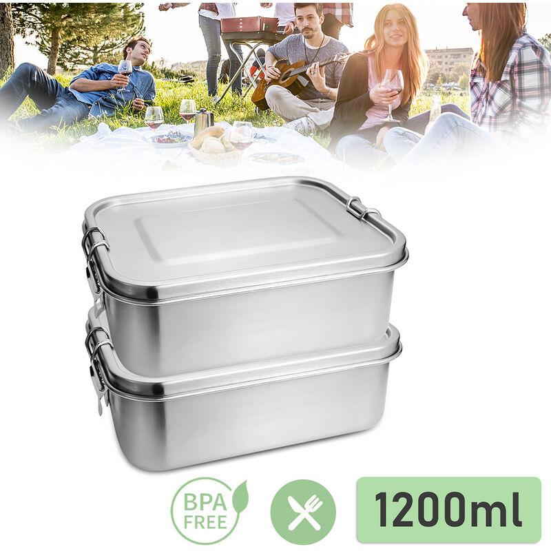 2x 1200ml lunch box inox lunch box inox lunch box maternelle sans bpa - Argent - Einfeben