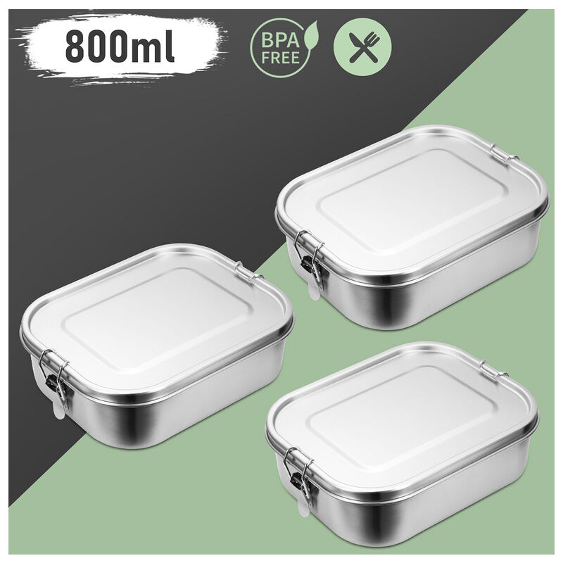 EINFEBEN 2x 800ml lunch box inox lunch box inox lunch box maternelle sans BPA - Argent