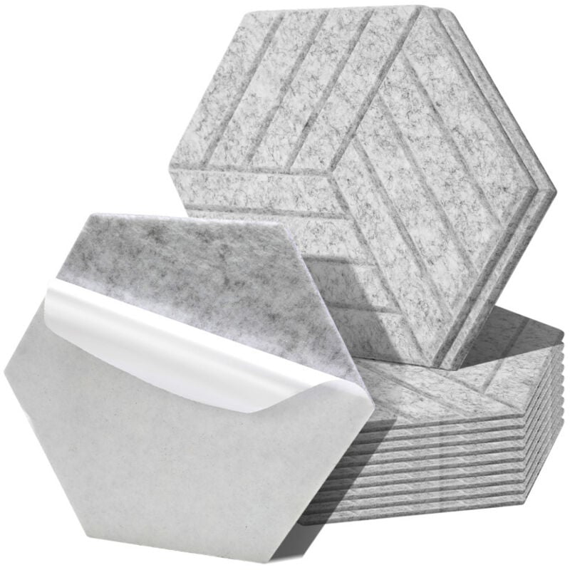 Einfeben - Panneaux acoustiques 12 stuks Hexagonal Stripe Gris clair Auto-Adhésif Haute Densité de Polyester