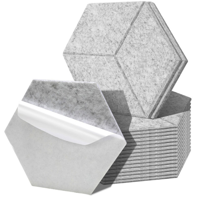Einfeben - Panneaux acoustiques 18 stuks Hexagonal Gris clair Auto-Adhésif Haute Densité de Polyester