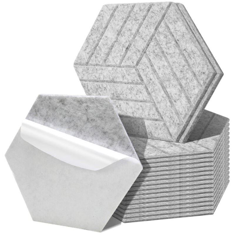 Einfeben - Panneaux acoustiques 18 stuks Hexagonal Stripe Gris clair Auto-Adhésif Haute Densité de Polyester