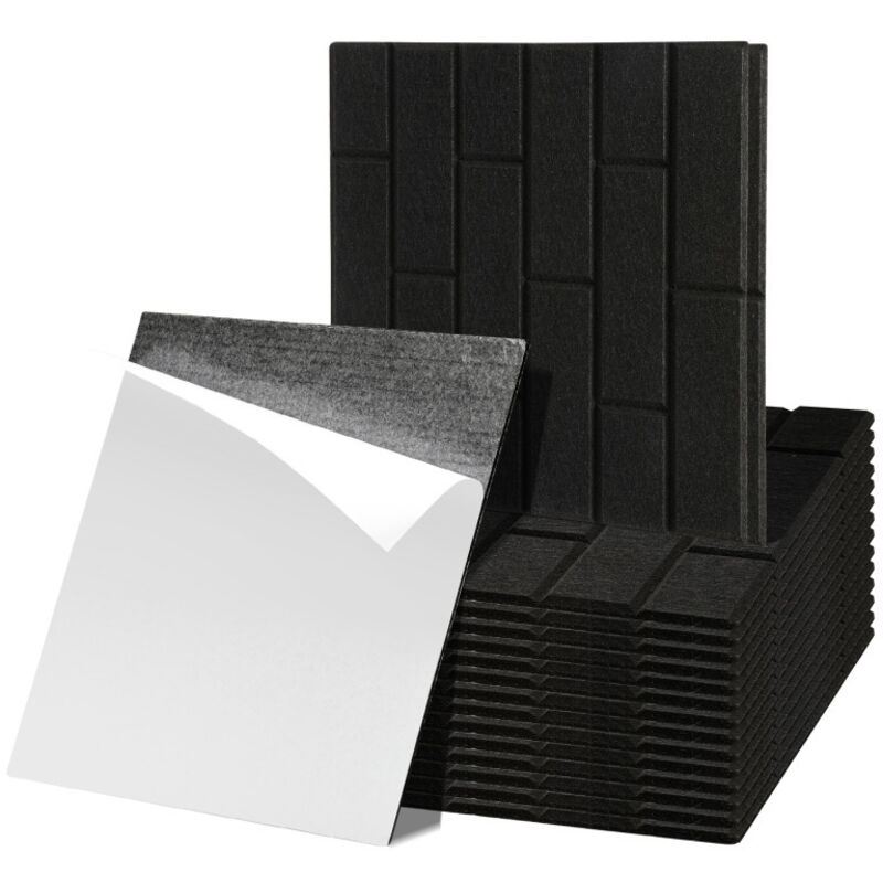 Einfeben - Panneaux acoustiques 18 stuks Carreaux carrés Noir Auto-Adhésif Haute Densité de Polyester
