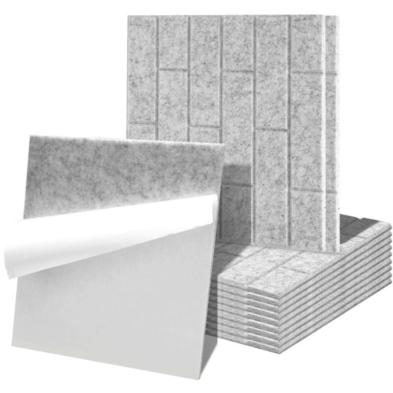 Einfeben - Panneaux acoustiques 12 stuks Carreaux carrés Gris clair Auto-Adhésif Haute Densité de Polyester