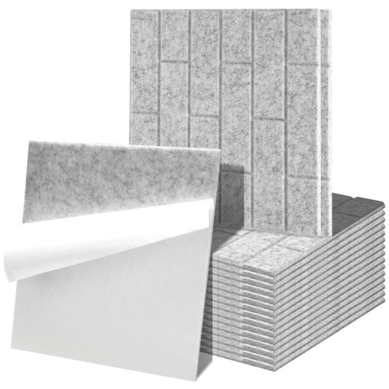 Einfeben - Panneaux acoustiques 18 stuks Carreaux carrés Gris clair Auto-Adhésif Haute Densité de Polyester