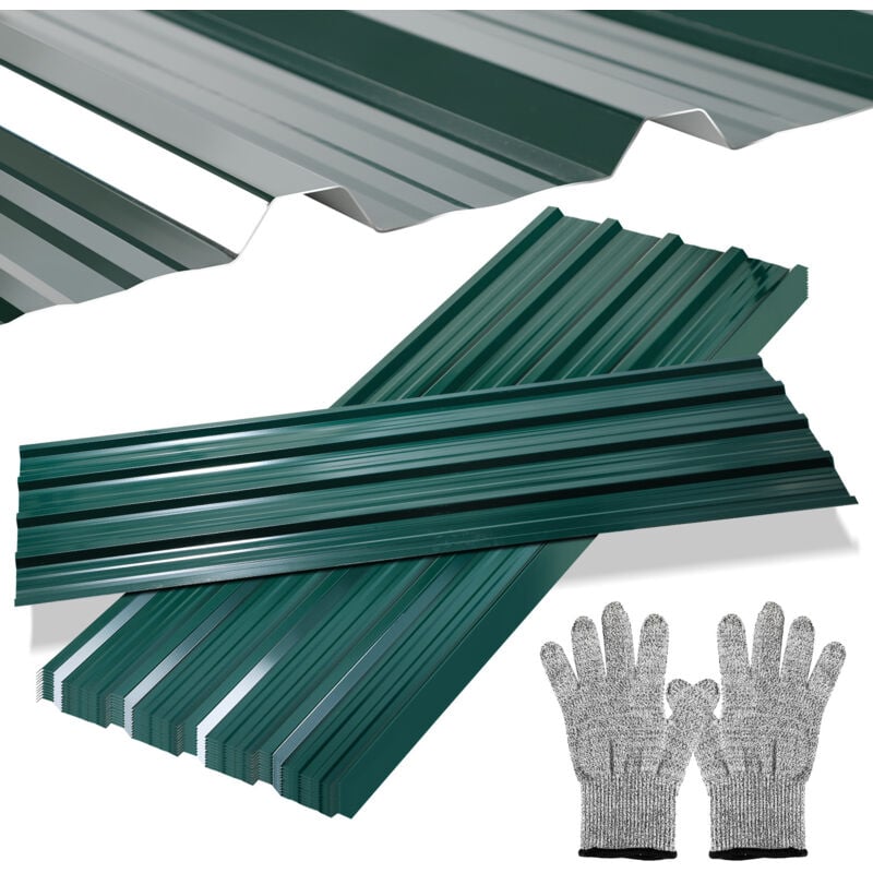 SWANEW Panneaux de toiture 129x46cm Vert Tôle bac acier galvanisé (12pcs = 7㎡)