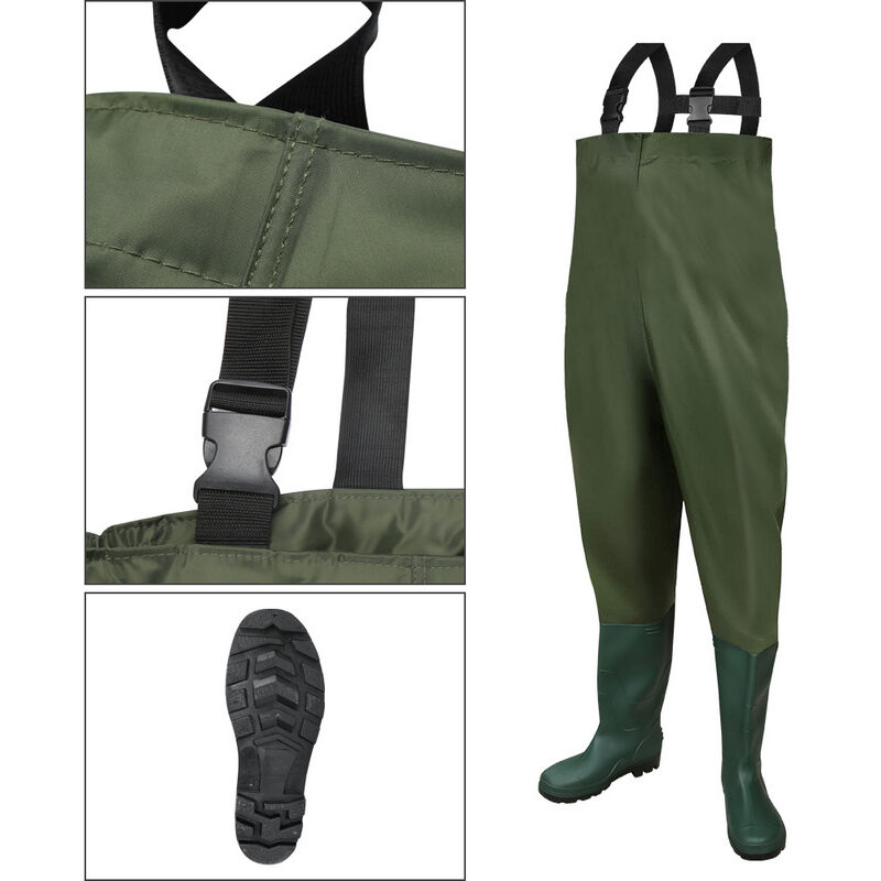 Pantalon d'échassier Pantalon de pêcheur 40/41 Pantalon d'étang avec bottes pvc caoutchouc,Taille Ajustable, Waders - Einfeben